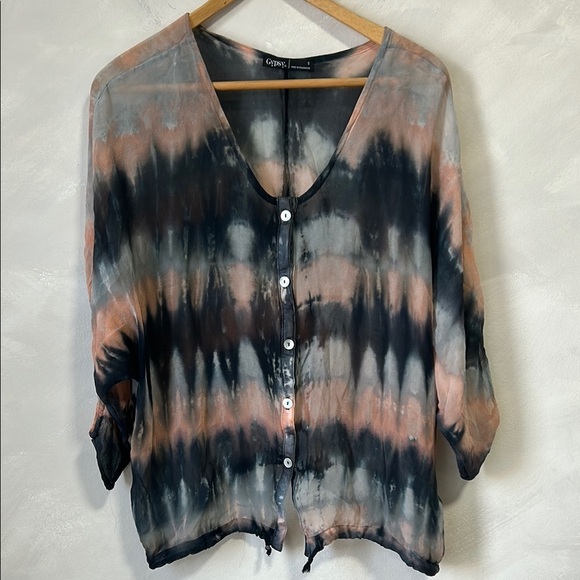 Gypsy 05 made in hollywood 100% silk boho tie dye blouse size small pink blue - Picture 1 of 6